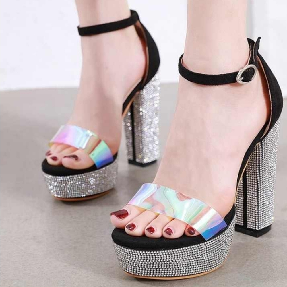 Cape Robbin Chunky Heel Rhinestone Sandals - Picture 3 of 10